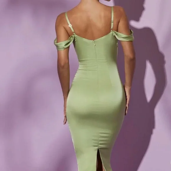 Oh Polly Green Cowl Cocktail Dress - Picture 2 of 4